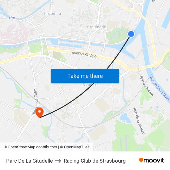Parc De La Citadelle to Racing Club de Strasbourg map
