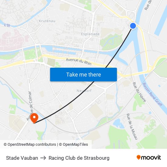 Stade Vauban to Racing Club de Strasbourg map