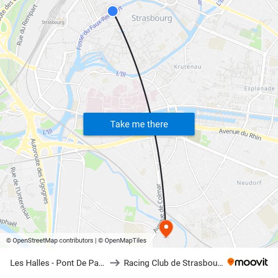 Les Halles - Pont De Paris to Racing Club de Strasbourg map