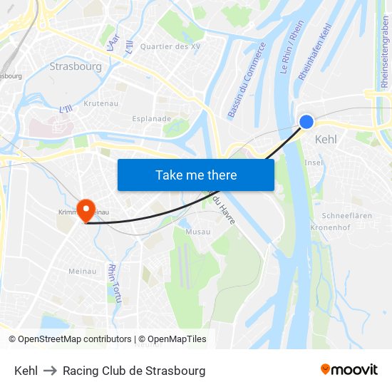 Kehl to Racing Club de Strasbourg map