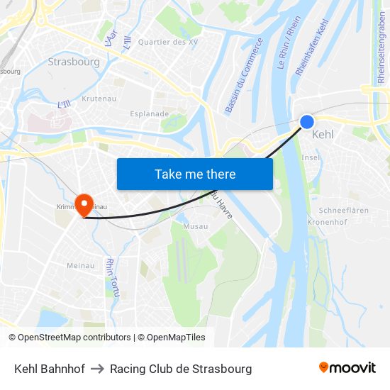 Kehl Bahnhof to Racing Club de Strasbourg map