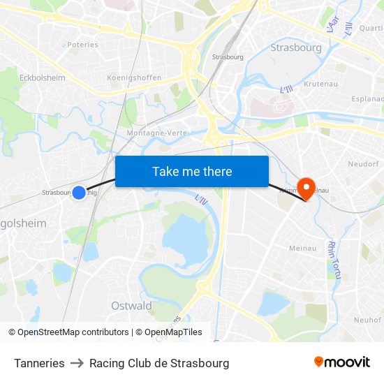 Tanneries to Racing Club de Strasbourg map