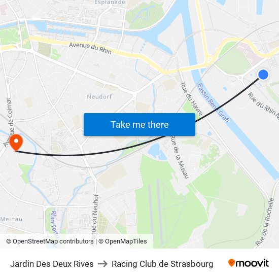 Jardin Des Deux Rives to Racing Club de Strasbourg map