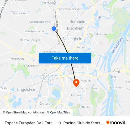 Espace Européen De L'Entreprise to Racing Club de Strasbourg map