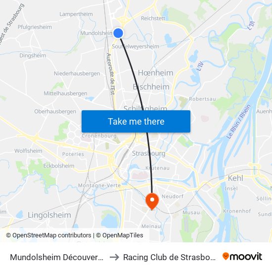 Mundolsheim Découvertes to Racing Club de Strasbourg map