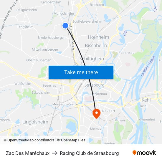 Zac Des Maréchaux to Racing Club de Strasbourg map