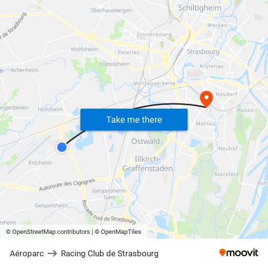 Aéroparc to Racing Club de Strasbourg map