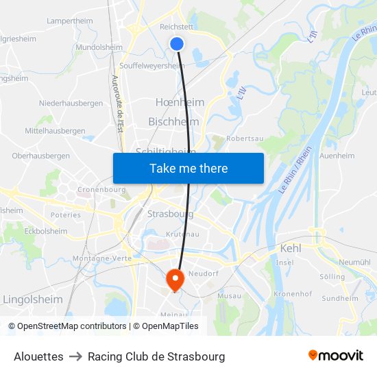 Alouettes to Racing Club de Strasbourg map