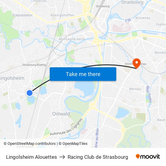 Lingolsheim Alouettes to Racing Club de Strasbourg map