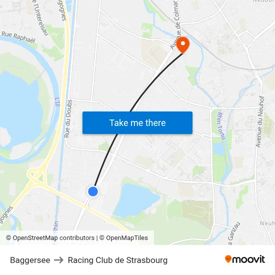 Baggersee to Racing Club de Strasbourg map