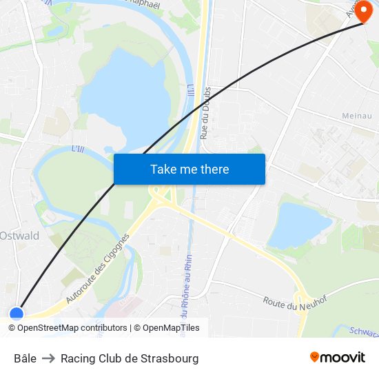 Bâle to Racing Club de Strasbourg map