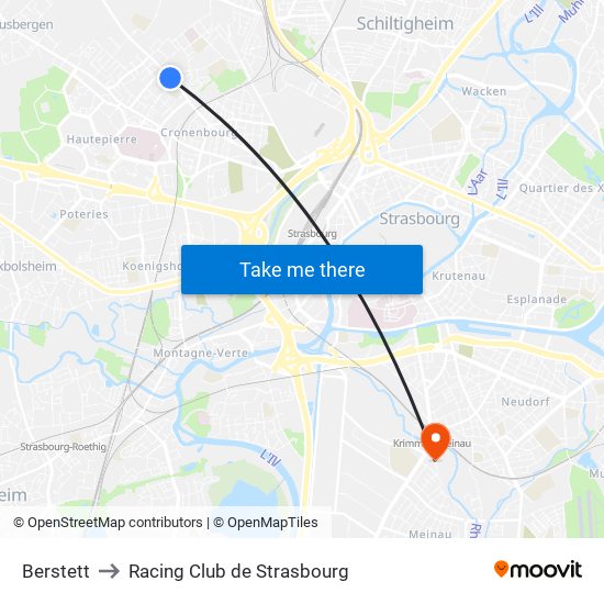 Berstett to Racing Club de Strasbourg map
