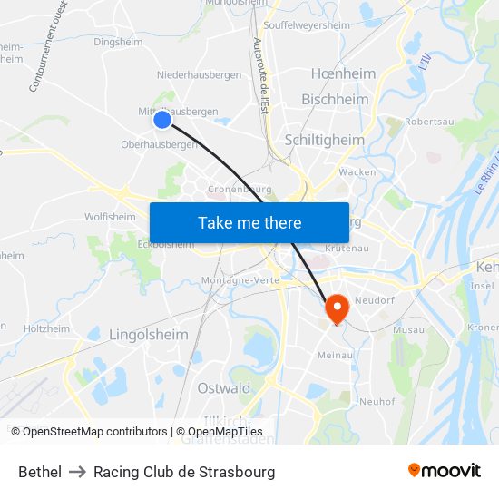 Bethel to Racing Club de Strasbourg map