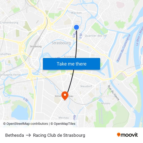 Bethesda to Racing Club de Strasbourg map