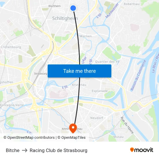 Bitche to Racing Club de Strasbourg map