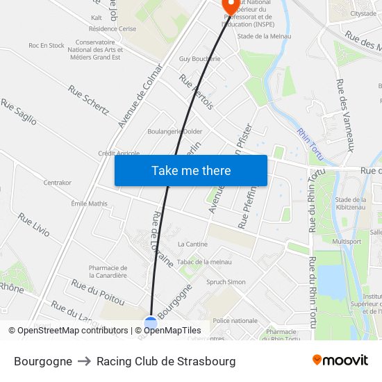 Bourgogne to Racing Club de Strasbourg map