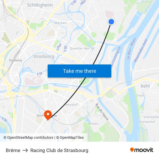 Brême to Racing Club de Strasbourg map