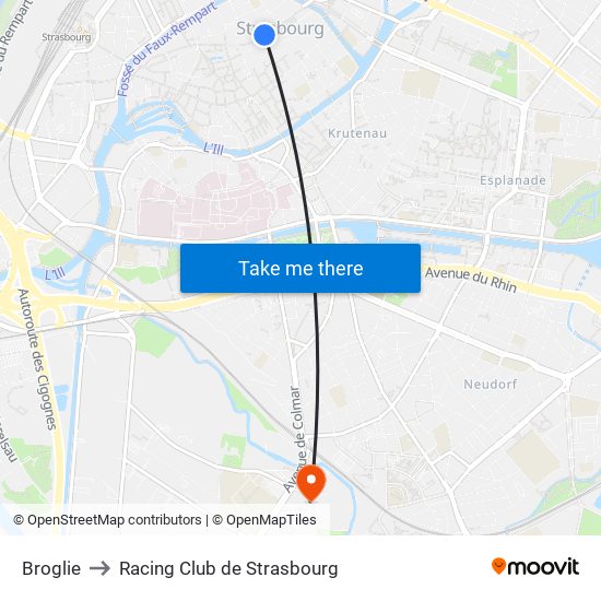 Broglie to Racing Club de Strasbourg map