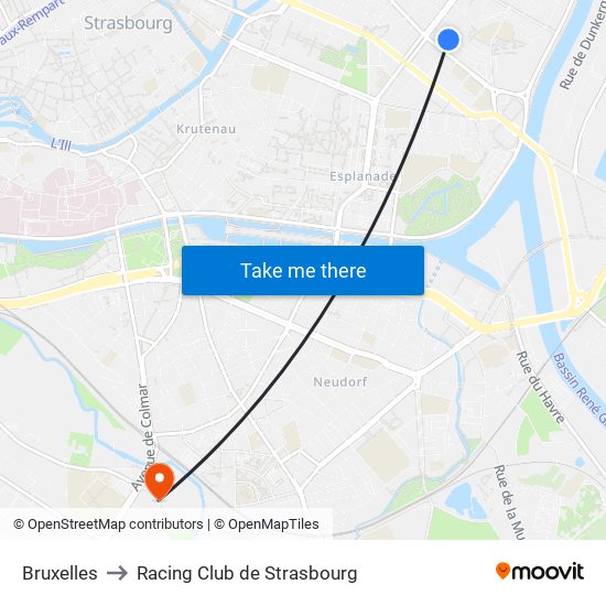 Bruxelles to Racing Club de Strasbourg map