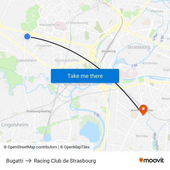 Bugatti to Racing Club de Strasbourg map