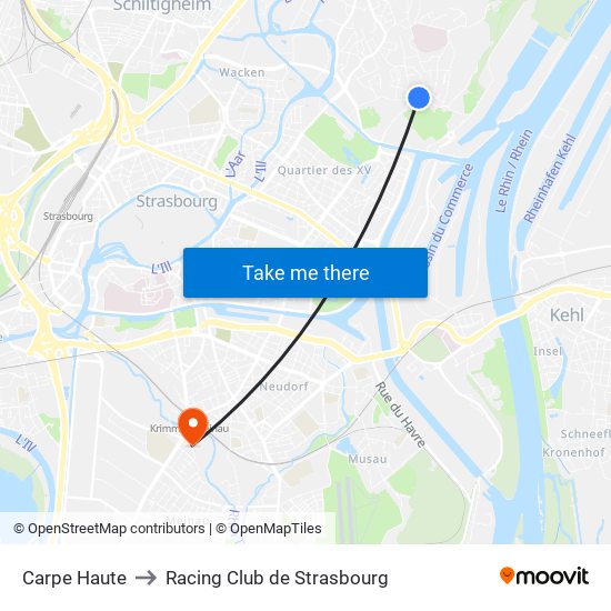 Carpe Haute to Racing Club de Strasbourg map