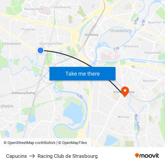 Capucins to Racing Club de Strasbourg map