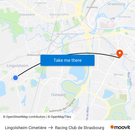 Lingolsheim Cimetière to Racing Club de Strasbourg map