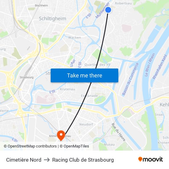 Cimetière Nord to Racing Club de Strasbourg map