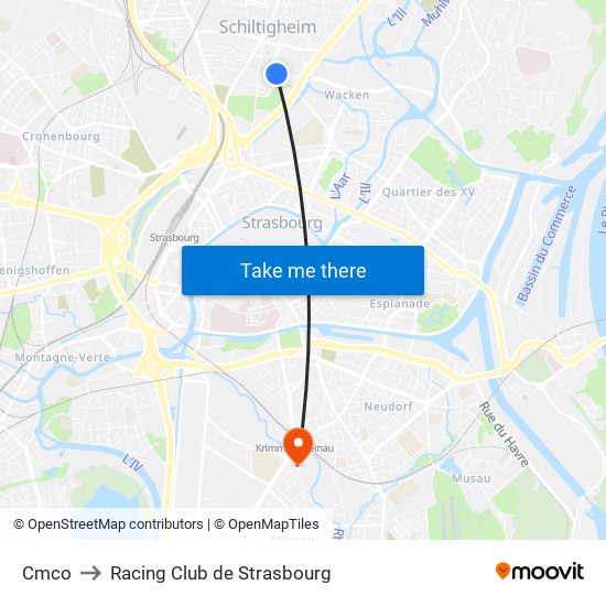 Cmco to Racing Club de Strasbourg map