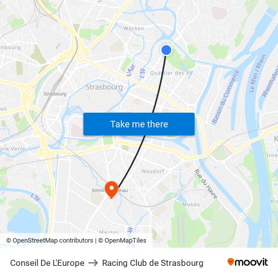 Conseil De L'Europe to Racing Club de Strasbourg map