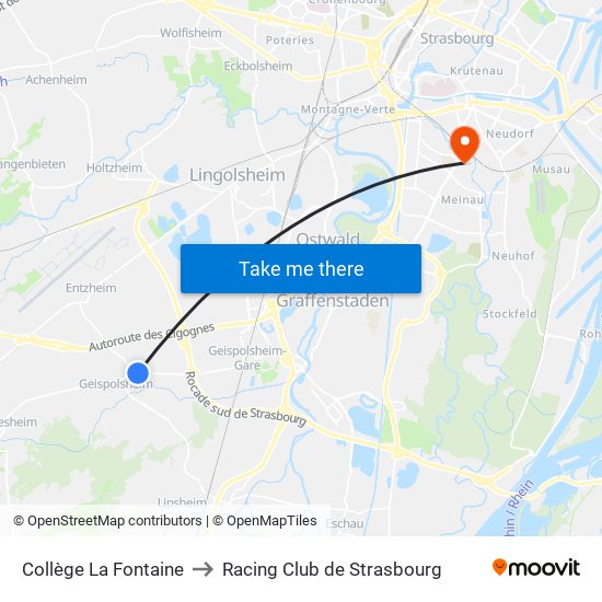 Collège La Fontaine to Racing Club de Strasbourg map