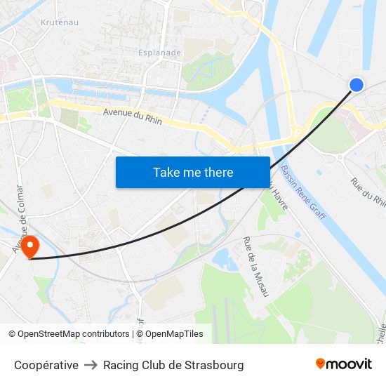 Coopérative to Racing Club de Strasbourg map