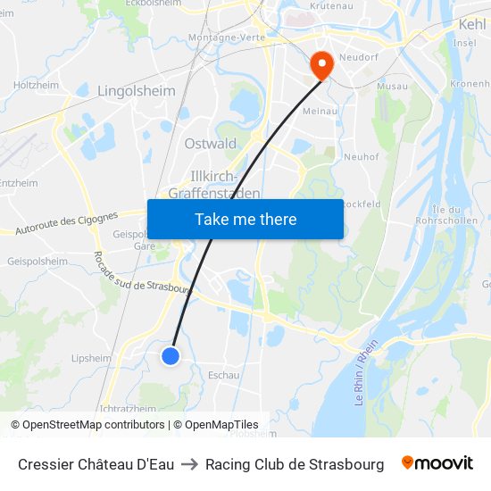 Cressier Château D'Eau to Racing Club de Strasbourg map