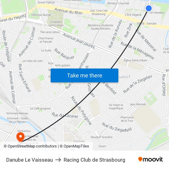 Danube Le Vaisseau to Racing Club de Strasbourg map