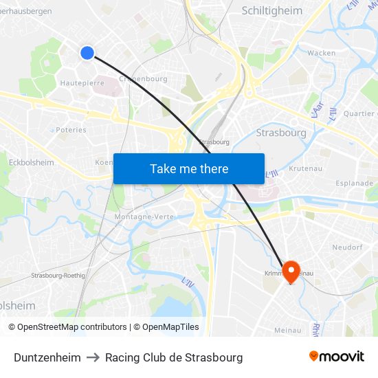 Duntzenheim to Racing Club de Strasbourg map