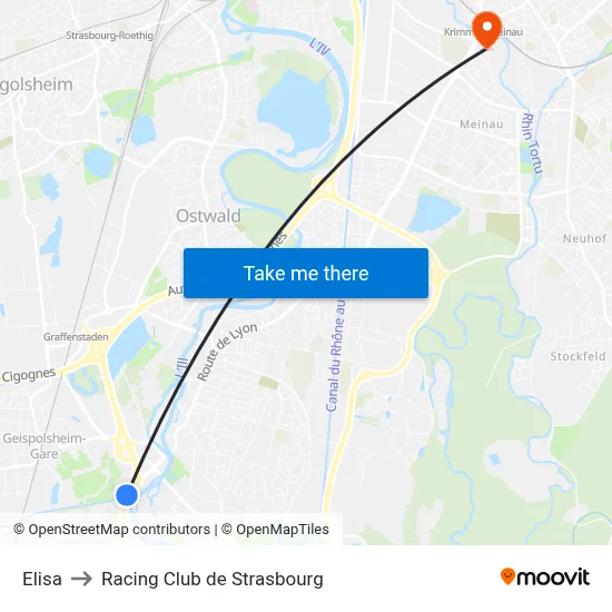 Elisa to Racing Club de Strasbourg map