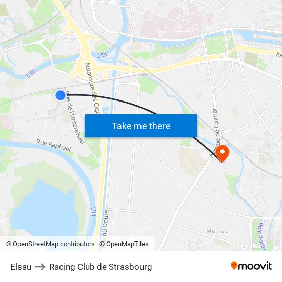 Elsau to Racing Club de Strasbourg map