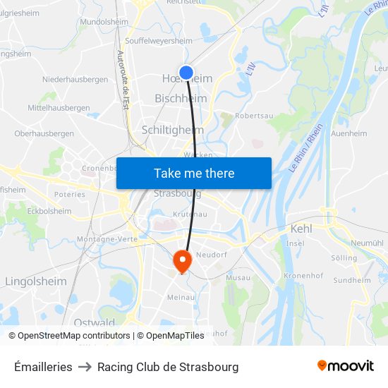 Émailleries to Racing Club de Strasbourg map