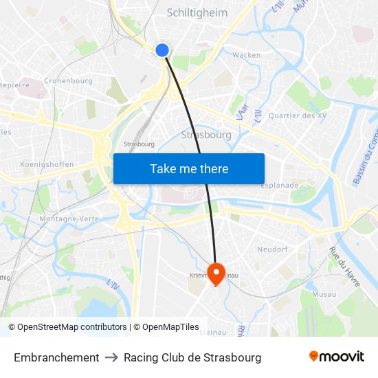 Embranchement to Racing Club de Strasbourg map