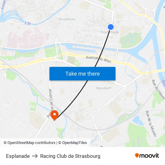 Esplanade to Racing Club de Strasbourg map