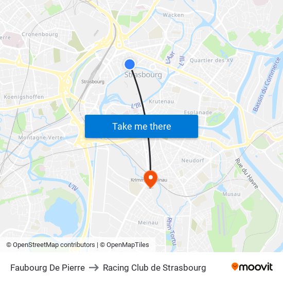 Faubourg De Pierre to Racing Club de Strasbourg map