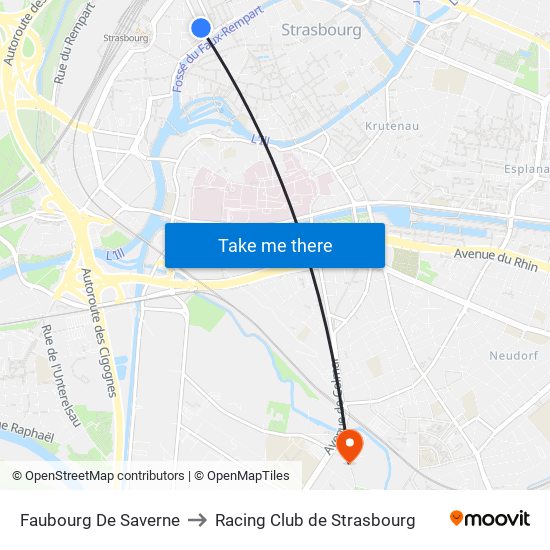 Faubourg De Saverne to Racing Club de Strasbourg map