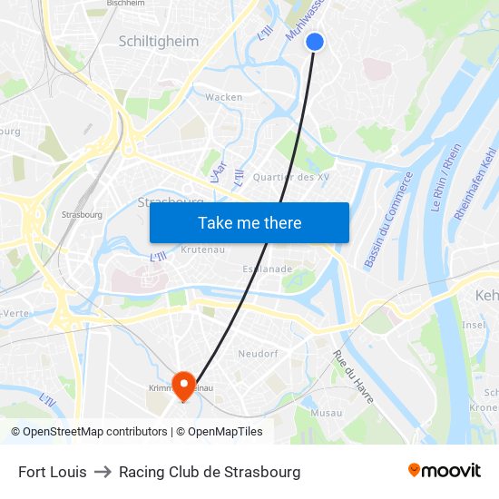 Fort Louis to Racing Club de Strasbourg map