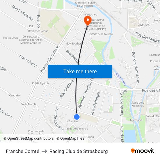 Franche Comté to Racing Club de Strasbourg map