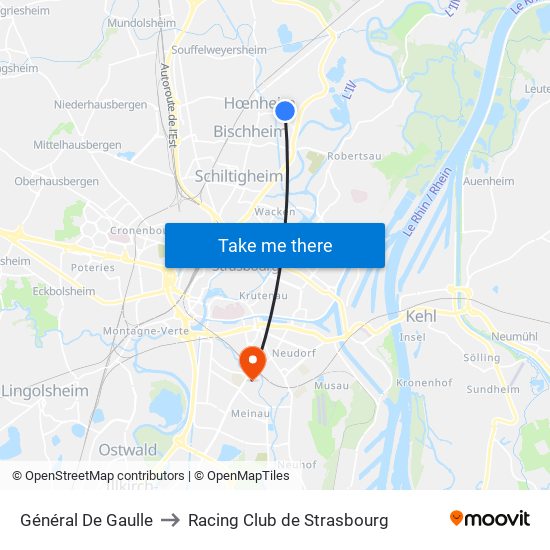Général De Gaulle to Racing Club de Strasbourg map
