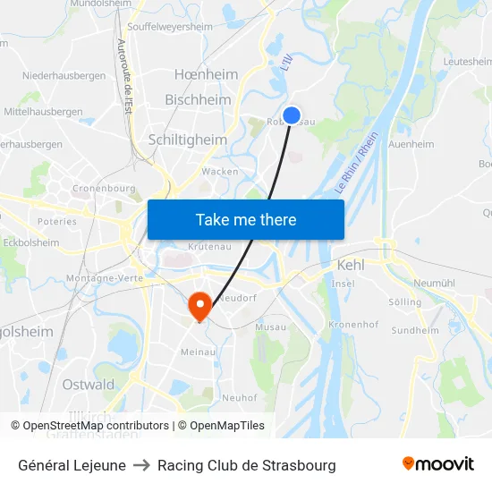Général Lejeune to Racing Club de Strasbourg map
