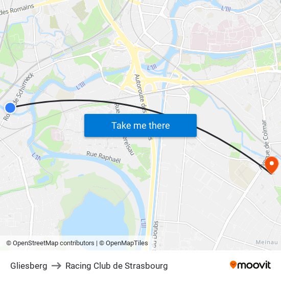 Gliesberg to Racing Club de Strasbourg map