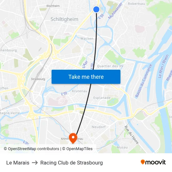 Le Marais to Racing Club de Strasbourg map