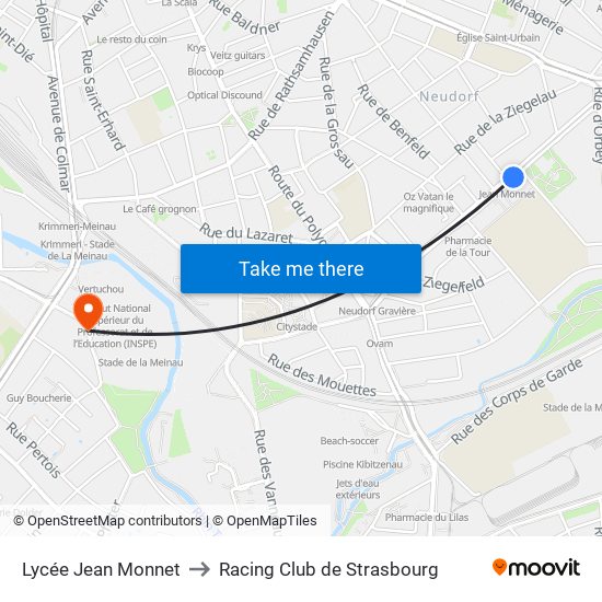 Lycée Jean Monnet to Racing Club de Strasbourg map