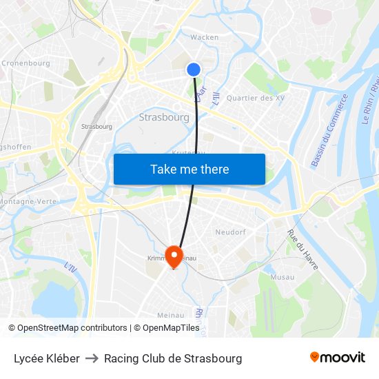 Lycée Kléber to Racing Club de Strasbourg map